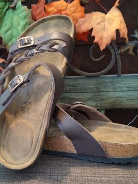 Brown Braided Strap Cork Sandals